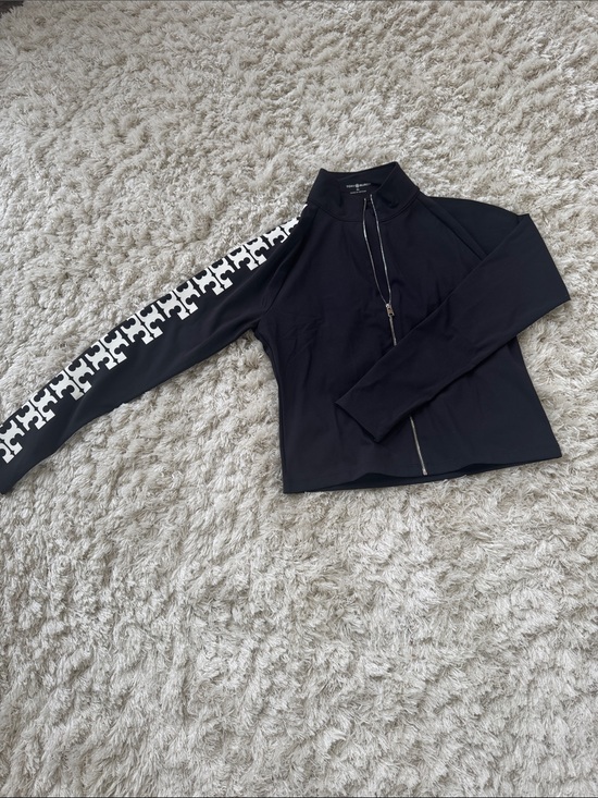 Tory Burch Jackets & Blazers - Tory Burch Black Zip-Up Jacket with White Graphic Sleeve-nwot-xl